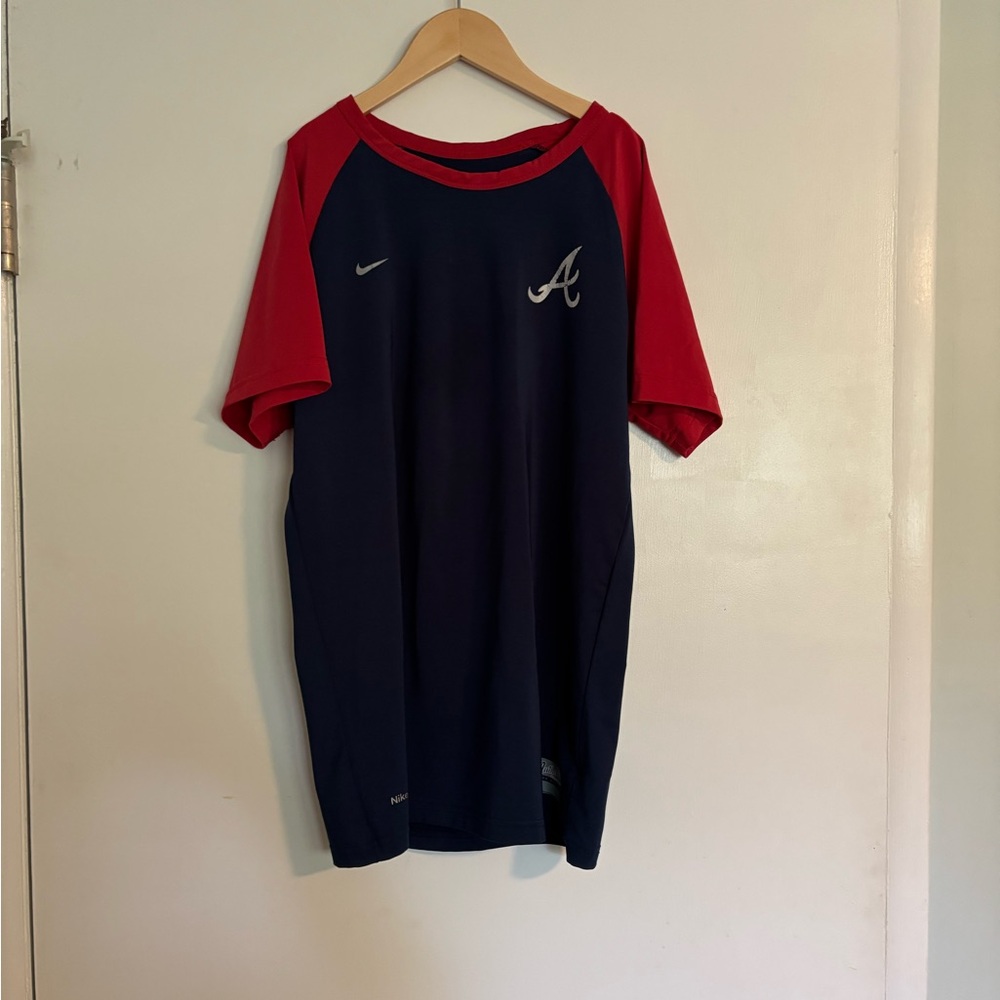 Nike Blue and Red Atlanta Braves Dryfit Shirt